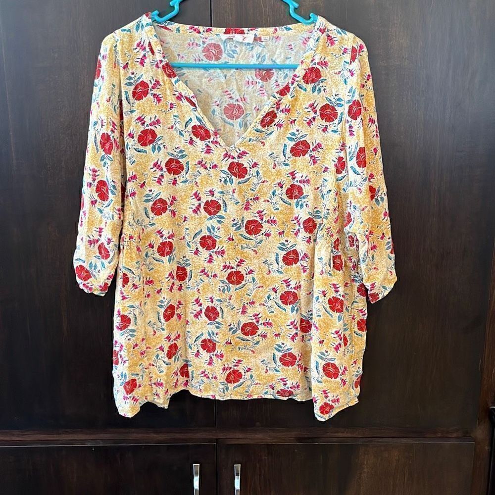 Fat Face Yellow Floral Top Size Large